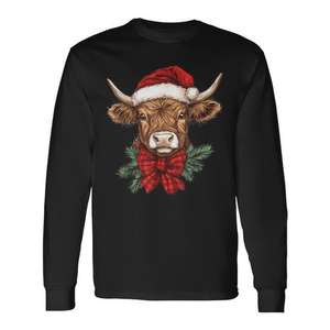 Camiseta de manga larga con diseño de vaca de las Tierras Altas y gorro de Papá Noel, pijama navideño con diseño de vaca - Product Image 1
