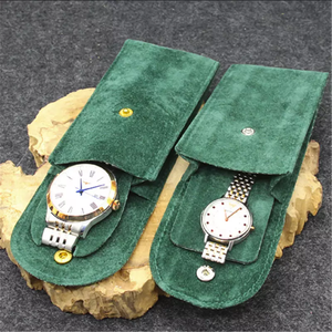 Luxury Velvet Suede <b>Watch</b> Gift Pouch Custom Logo Personalized Packaging Button Snap Closure Rectangle Shape High Quality - Product Image 4