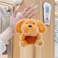 Porte-clés en peluche chien à grosse tête en salopette, mignon, style dessin animé, pendentif de sac, breloque de sac à dos, jouet pour machine à griffes, cadeau, vente en gros