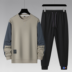 Logo personnalisé pull et pantalon costume hommes printemps et automne nouveau col roulé sport et loisirs costume deux pièces à manches longues - Product Image 2