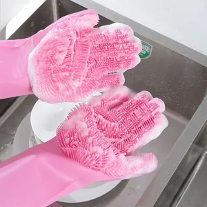 Guantes de esponja de limpieza Epsilon, guantes para lavavajillas, cepillo de limpieza reutilizable de silicona, guantes de fregado resistentes al calor para tareas domésticas