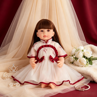 Poupée réaliste reborn de 22 pouces avec corps entièrement en vinyle, cheveux longs bruns, robe florale, visage en silicone, jouet pour enfants, cadeau pour filles