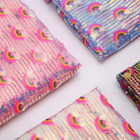 Tela de Lentejuelas de 3mm con Estampado de Arcoíris sobre Malla de Satén Tejida y Bordada para Vestidos de Niña, Bolsos, Zapatos, Faldas de Boda, Juguetes, Técnicas de Tejido