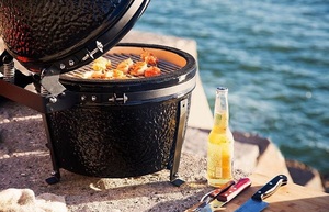 Parrilla Kamado de Carbón Vegetal Auplex de Cerámica Esmaltada Verde Brillante de 15 Pulgadas, Altura Ajustable, Acero Inoxidable, <span class=keywords><strong>Sin</strong></span> <span class=keywords><strong>Humo</strong></span>, Compacta para Exteriores - Product Image 5