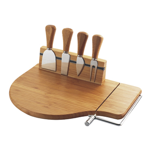 Juego de Tablas de Queso Ecológicas de Madera de Acacia al por Mayor con Cortador de Alambre y 4 Cuchillos de Acero Inoxidable Duraderos para Charcutería y Uso Doméstico - Product Image 1