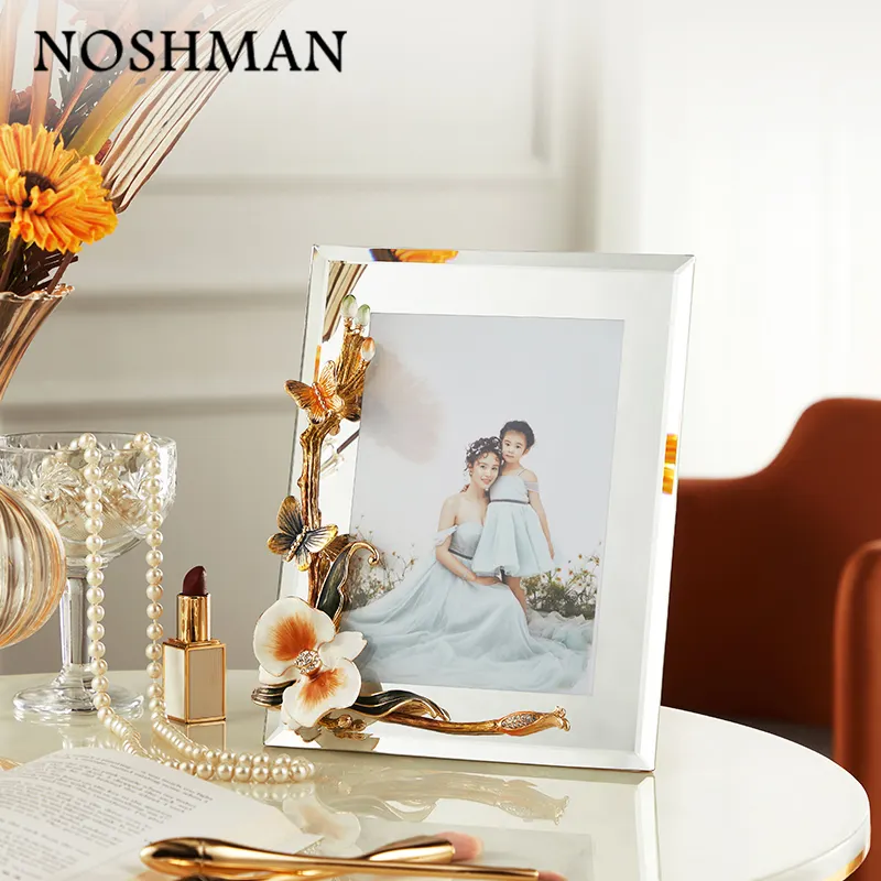 NOSHMAN 7 بوصة مخصصة الشمال الكلاسيكية مذهب الأبيض مربع مكتب المعادن إطار للصور الزجاج إطارات صور فوتوغرافية الفاخرة
