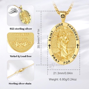 เครื่องประดับ Fine 925 เงินสเตอร์ลิง 18K Gold Platedเครื่องประดับรูปไข่Saint Archangel ST Judeสร้อยคอจี้สําหรับชายหรือหญิง - Product Image 2