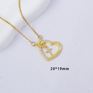 Collier de foi pour femmes, pendentif croix, plaqué or 18 carats, bijoux en acier inoxydable, collier cœur, Saint-Valentin - Product Image 2