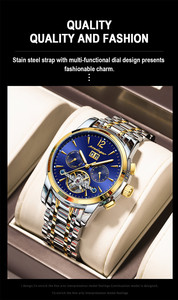 POEDAGAR 1406 Montre automatique mécanique de luxe pour homme avec tourbillon, diamètre 41 mm, bracelet en acier inoxydable, étanche 30 m, style business - Product Image 2