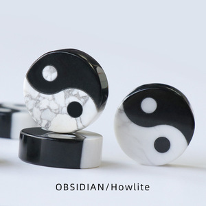 Collar de Cristal en Oferta, Negro y Blanco, TaiChi YinYang, Howlite, Obsidiana, Grabado de <span class=keywords><strong>Bagua</strong></span>, Tallados Redondos para Equilibrio, Regalo - Product Image 1