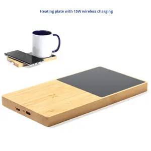 2'si 1 Arada Bambu ve Ahşap Isıtma Plakası 15W Kablosuz Şarj Cihazı, Bardak Altlığı ve Telefon Şarjı için Hızlı Isıtma Özellikli Model YJX-5212 - Product Image 1