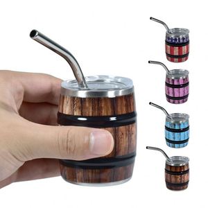 Creative Wood Grain 304 Stainless Steel U-shaped Mini <b>Straw</b> <b>Cup</b> Vacuum Insulation Portable Gift <b>Cup</b> for Weddings Outdoor Use - Product Image 4