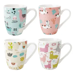 Poplar canecas personalizadas, desenhos animados, alpaca, xícara de cerâmica, estampa de animais, 12 oz, novo osso, canecas de café, porcelana para beber