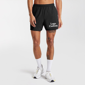 Pantalones cortos de poliéster con cintura elástica transpirable de 5 pulgadas para <span class=keywords><strong>hombre</strong></span>, ropa deportiva informal que absorbe la humedad para correr en blanco - Product Image 2