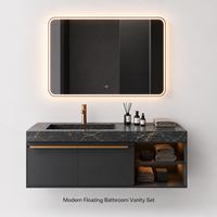 Set Perlengkapan Kamar Mandi Modern dari Baja Anti Karat yang Dipasang di Dinding dengan Cermin Pintar LED dan Kabinet Wastafel Keramik untuk Hotel dan Vila