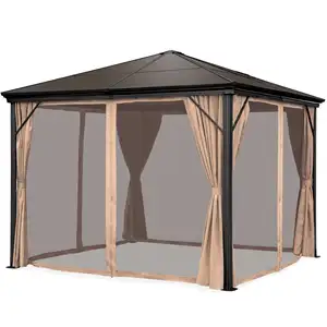 Aluminum Frame Hardtop Gazebo Canopy for Backyard Garden with Side Shade Curtains Mosquito Bug Nets PC Gazebo