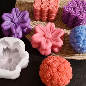 M54139 Rose <span class=keywords><strong>Rubik</strong></span> Cube Vela Ramo Flor Cesta Doble Capa Margarita Rosa Flor <span class=keywords><strong>Bola</strong></span> Vela Yeso Vela Molde <span class=keywords><strong>de</strong></span> Silicona - Product Image 4
