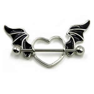 Anillos de pezón de mancuerna de acero inoxidable, <span class=keywords><strong>Piercing</strong></span> corporal, joyería, Escudo de pezón de <span class=keywords><strong>Alas</strong></span> del diablo, anillo para pezón en forma de corazón - Product Image 5
