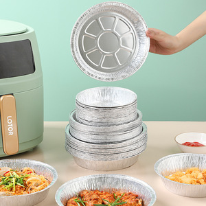 Bandeja redonda de aluminio para freidora de aire, horno, repostería, desechable, de grado alimenticio, 100 unidades, para uso en camping - Product Image 1