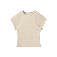 T-shirt court minimaliste streetwear côtelé à épaules raglan cousues, coupe ajustée en soie extensible douce, 260g, Été 2026