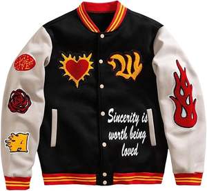 <b>Vintage</b> <b>Varsity</b> <b>Jacket</b> Unisex Hip Hop Embroidery Cross Flame Patch Letterman <b>Jacket</b> Retro Harajuku Style Custom Bomber <b>Jacket</b> - Product Image 2