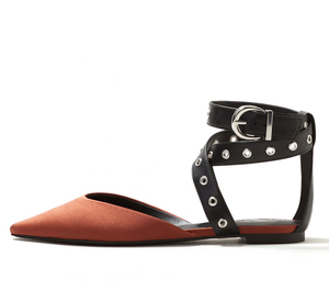 Phụ nữ hai giai điệu satin da ngón chân nhọn căn hộ Studded mắt cá chân bọc sang trọng bên văn phòng ăn mặc Giày thoải mái bán buôn - Product Image 1