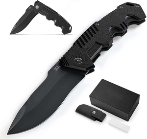 Cuchillo de Camping Plegable de Acero Inoxidable Negro, Herramienta Táctica de Bolsillo para Supervivencia y Caza - Product Image 1