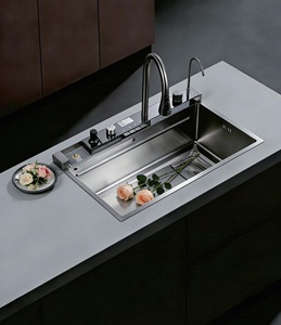 Évier de cuisine Whale Rain 750x450mm en acier inoxydable SUS304 noir titane PVD avec robinet de pluie intégré Zr Gold, kit complet - Product Image 2
