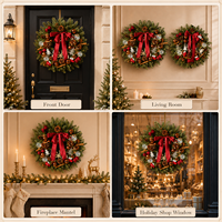 Guirlande de Noël Artificielle Premium Prête à Expédier Personnalisable avec Nœud en Satin Rouge, Cônes de Pin, Épices et Fruits Séchés – Décoration Intérieure et Extérieure