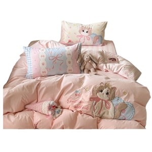 Juego de Ropa de Cama Infantil de Cuatro Piezas con Bordado de Dibujos Animados [Marca], Funda de Edredón de Algodón Puro Cepillado, Sábana, para Otoño e Invierno - Product Image 5