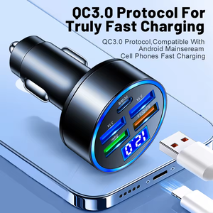5 منافذ W GAN شاحن سيارة LED من نوع PD-C QC3.0 شحن سريع محول هاتف 10 واط خرج طاقة حماية من OVP - Product Image 2