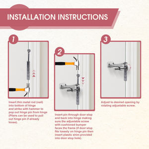 2/4/6 แพ็คบานพับพินประตู, ปรับบานพับประตูหนักหยุดด้วยเคล็ดลับกันชนยาง, แปรงนิกเกิลประตูหยุด - Product Image 6