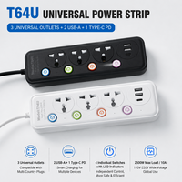 Stop Kontak Tiga Lubang Universal dengan Ekstensi Kabel, Dua Port Pengisian Daya USB, Panjang Kabel Dapat Disesuaikan, Pengontrol Daya untuk Rumah/Kotej