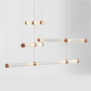 Lustre de salle à manger de designer nordique, long, à rayures, en verre teinté, pour ameublement, showroom, studio, comptoir de bar, décoration AC - Product Image 6