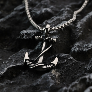Yunnique-collar con colgante de ancla de acero inoxidable para hombre, diseño geométrico, joyería de moda asimétrica - Product Image 4