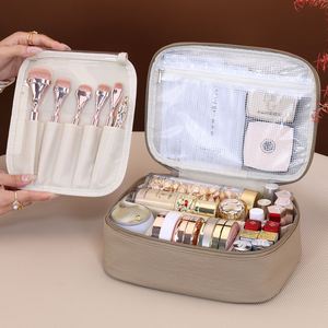 Nueva Bolsa de Maquillaje Multifuncional de Poliéster con Compartimentos, Organizador de Brochas Cosméticas de Gran Capacidad, Portátil, Ligero e Impermeable - Product Image 1
