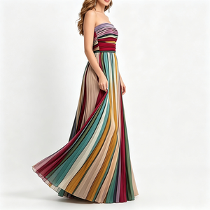 Robe longue plissée en mousseline de soie à blocs de couleur personnalisés, sans bretelles, sans manches, pour soirée, robe de bal formelle longue sur mesure pour femme - Product Image 2
