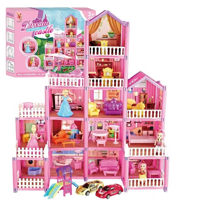 أحدث 3 بيت دمية صغير للفتيات الصغيرات منزل مضحك طفل يتظاهر باللعب منزل دمية بلاستيكية مع أثاث ألعاب