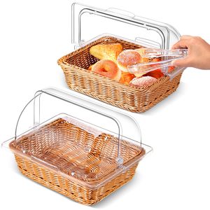 Cesta de Pan de Ratán Moderna para Decoración del Hogar, Cesta de Servicio de Alimentos de Primera Calidad con Cubierta Acrílica Antipolvo y Soporte de Exhibición - Product Image 4