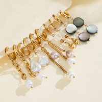 Ensemble de cinq boucles d'oreilles baroques en perles pour femme, ton or, créoles pendantes, breloques scintillantes, élégantes, chic, bijoux raffinés, cadeau pour elle, style