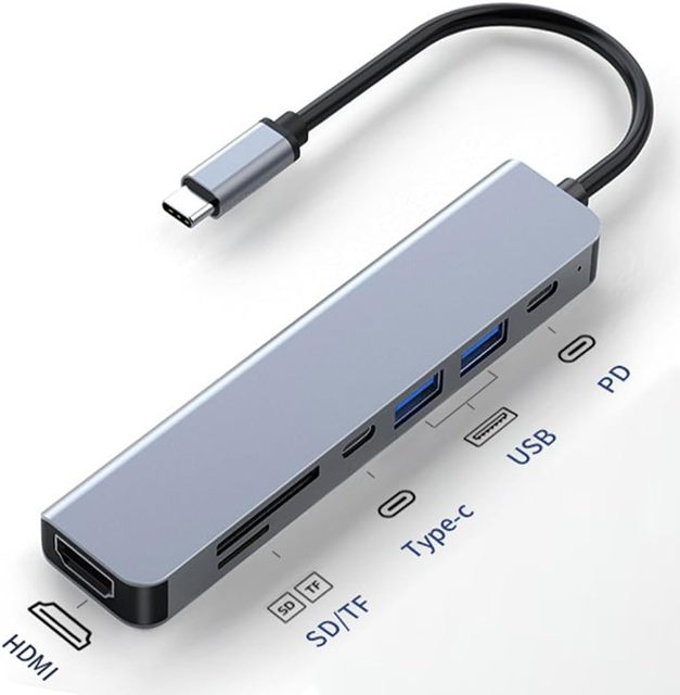 SYONG 4K USB C Hub Adapter 7-in-1 Powered USB-C Multiport Hub with HDMI 1.4, PD, USB 3.1 USB 2.0, SD TF Card Reader USB Hub