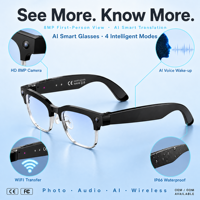 Lunettes Caméra IA 8MP HD avec Reconnaissance Photo, Traduction Intelligente, Transfert WiFi, Double Micro, Réduction du Bruit, IP66, OpenAI GPT