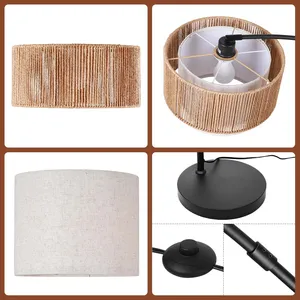 Black Arch Floor Lamp Plug in Rattan Floor Lamp Modern <b>Standing</b> Floor Lamp with Round Stable Base for Bedroom - Product Image 2