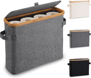 Organizzatore di carta igienica <span class=keywords><strong>grigio</strong></span> pieghevole in bambù con porta manici per <span class=keywords><strong>bagno</strong></span> porta carta igienica - Product Image 1