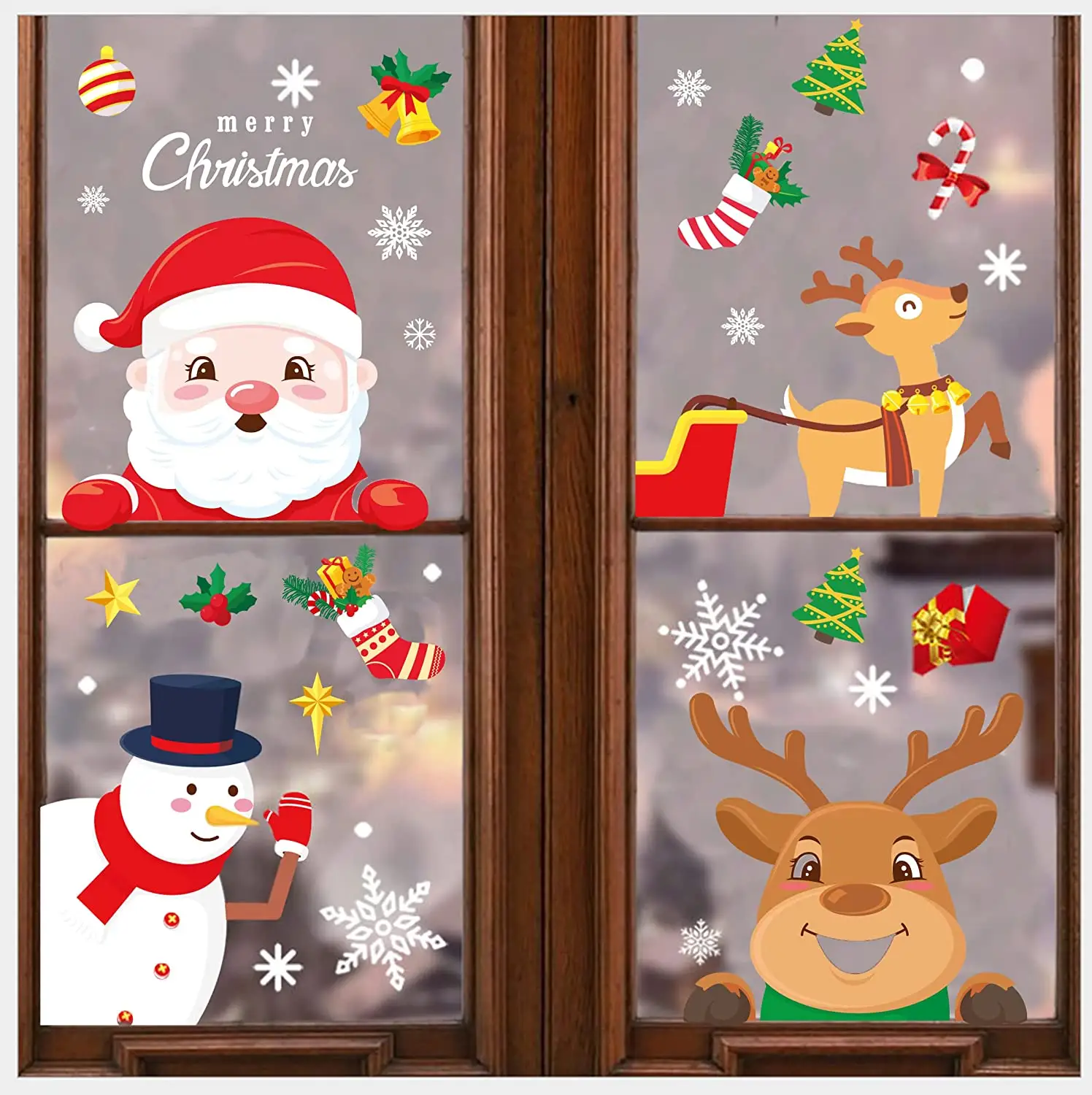 2022 New Design Merry Christmas Stickers Decorations Snowman Tree Santa Traceless Glass Window Stickers