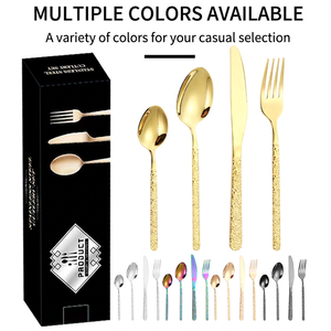 16/24Pcs Embossed Handle Gold Stainless Steel Cutlery Set Luxury Mirror Polished Flatware Spoon Fork Knife Tableware Set For Wed - Product Image 1