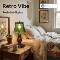Lampe de table tactile à piles avec abat-jour en verre, lumière verte, design luxueux pour chambre à coucher, chevet et salon