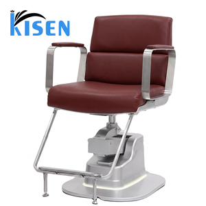 Chaise de barbier KISEN avec base lumineuse LED, levage hydraulique, fauteuil de coiffure en métal argenté avec accoudoirs en cuir PU, pivotant pour salon de coiffure - Product Image 3