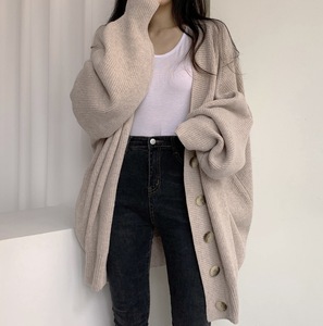 Sul-coreano Chic Mulheres Outono Inverno <span class=keywords><strong>Cardigan</strong></span> V-Neck Single-Breasted Lanterna Solta Manga De Malha Camisola Longa Casaco Casual - Product Image 6
