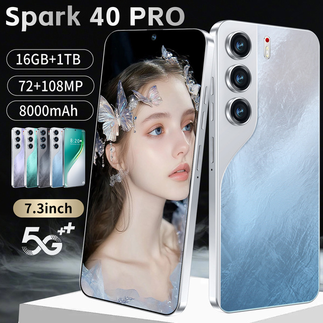Global Unlocked Spark 40 PRO 5G Smartphone 7.3" HD 90Hz Screen 16GB+1TB Dual Core 8000mAh 72MP+108MP Camera GPS Dual SIM Face